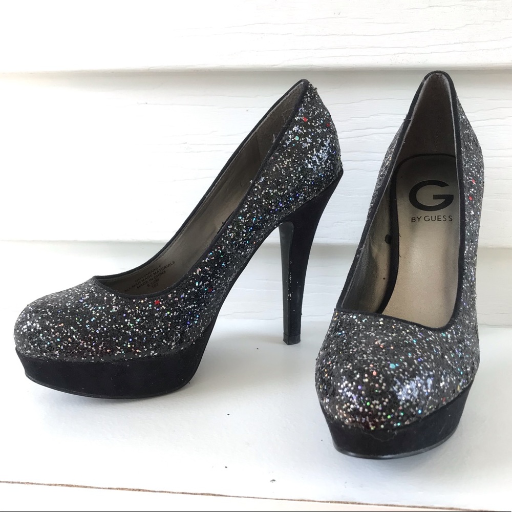 G by Guess Black Sparkly Platform Heels